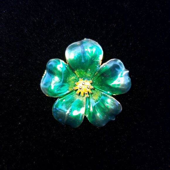 Vintage Enamel Five Leaf Clover Brooch Pin Green - Picture 4 of 10